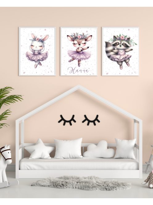 Balerina erdei állatos gyerekszoba dekoráció falikép szett