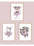 Balerina erdei állatos gyerekszoba dekoráció falikép szett