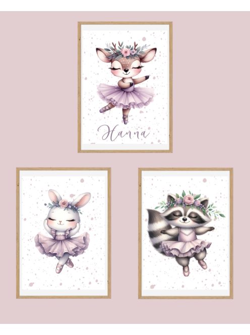Balerina erdei állatos gyerekszoba dekoráció falikép szett