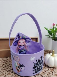 "Csokit vagy csalok" halloween-i kosár - lila