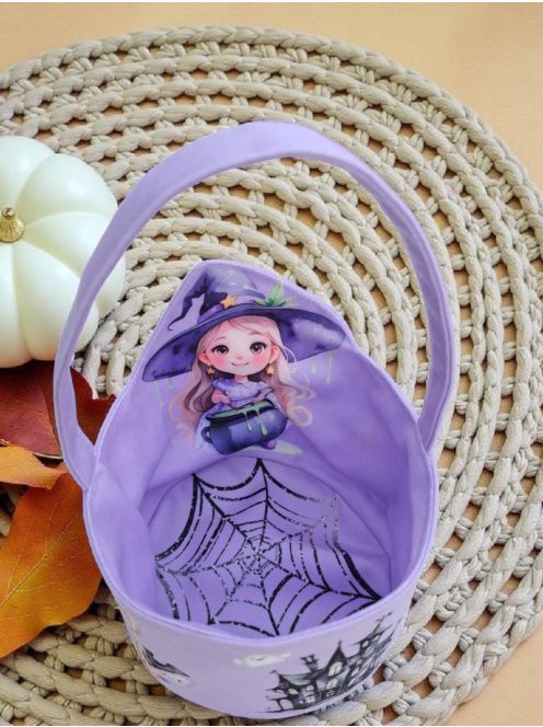 "Csokit vagy csalok" halloween-i kosár - lila