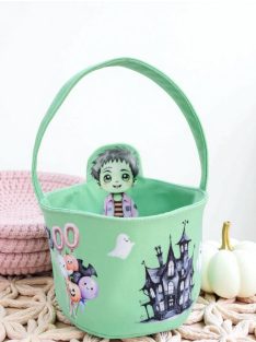 "Csokit vagy csalok" halloween-i kosár - zöld 